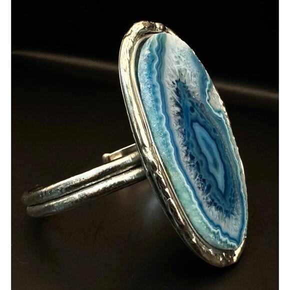 Blue Agate Slice Cuff Silver-tone Bracelet - Picture 6 of 7